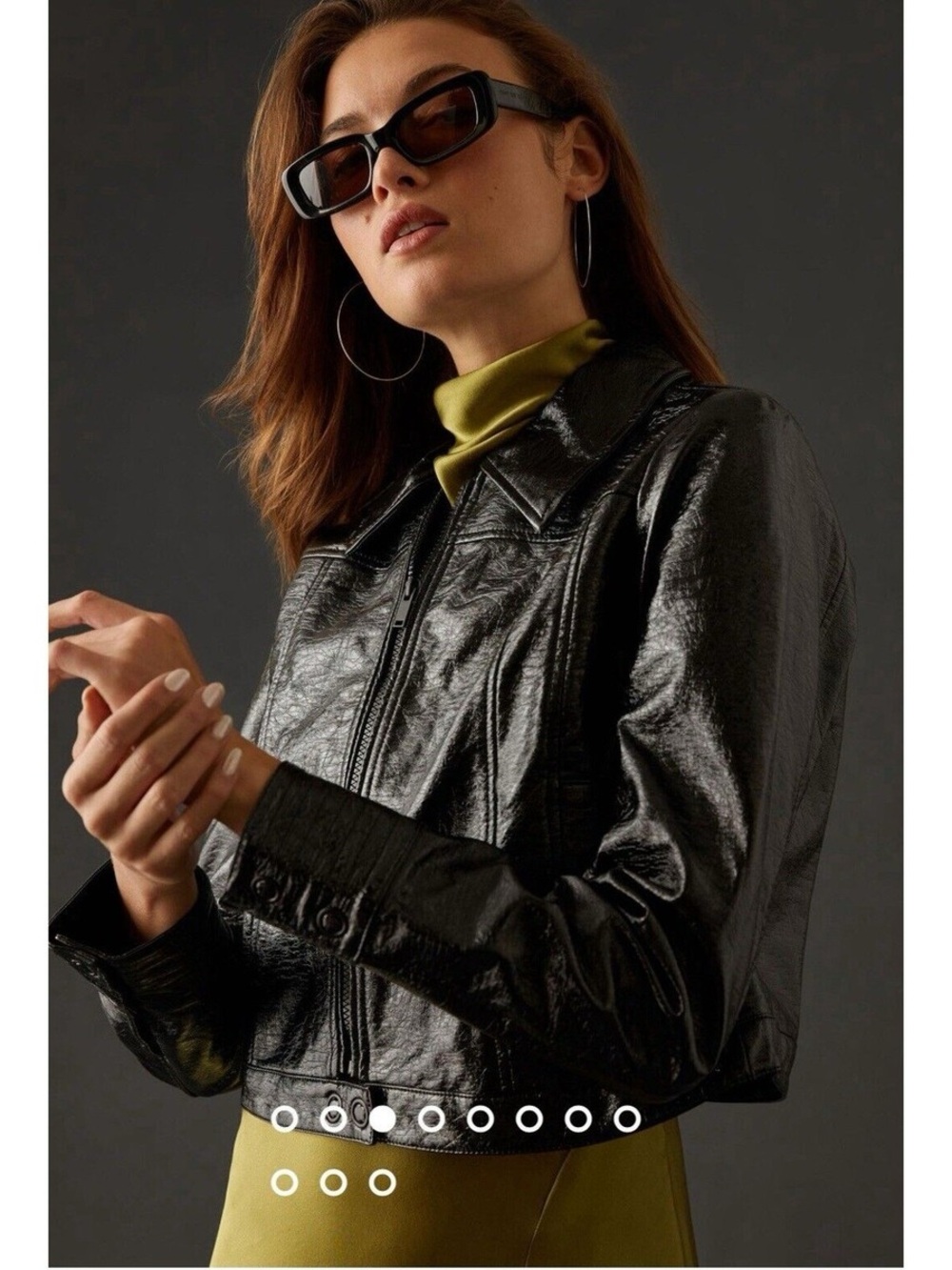 Anthropologie Shiny Black Crinkle Leather Jacket